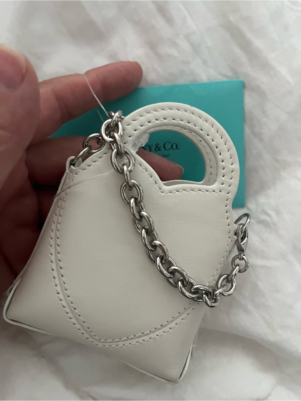 Tiffany & Co. White Leather Mini Bag with Silver Chain